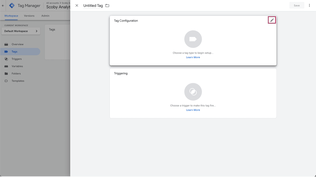 Open the Tag configuration panel