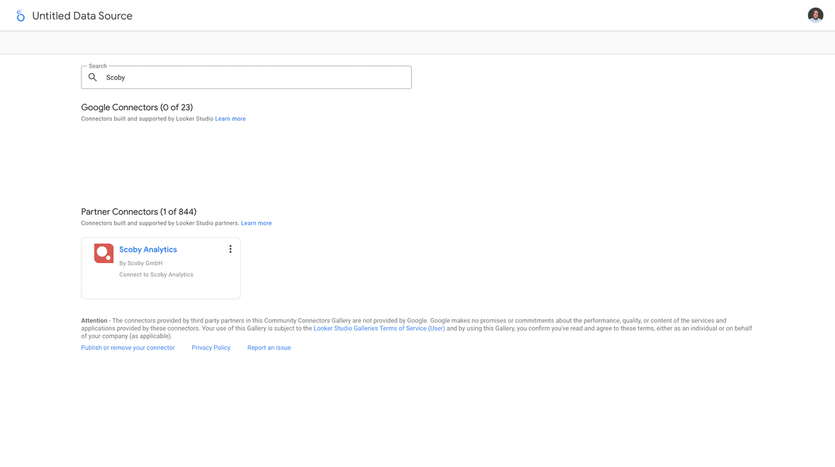 Select the Scoby Analytics Connector