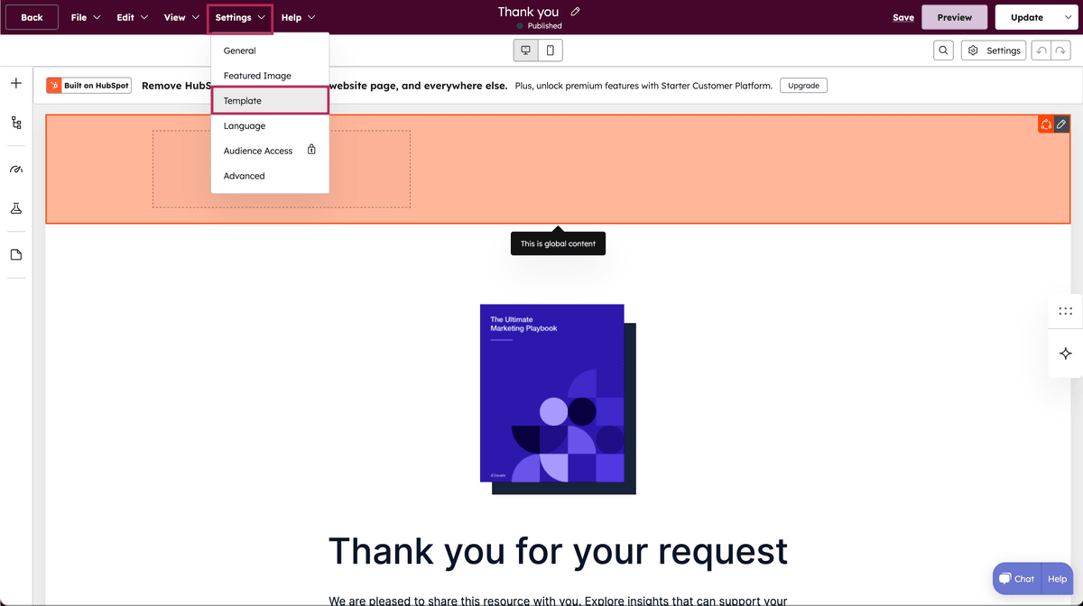 Edit Template Settings in Hubspot