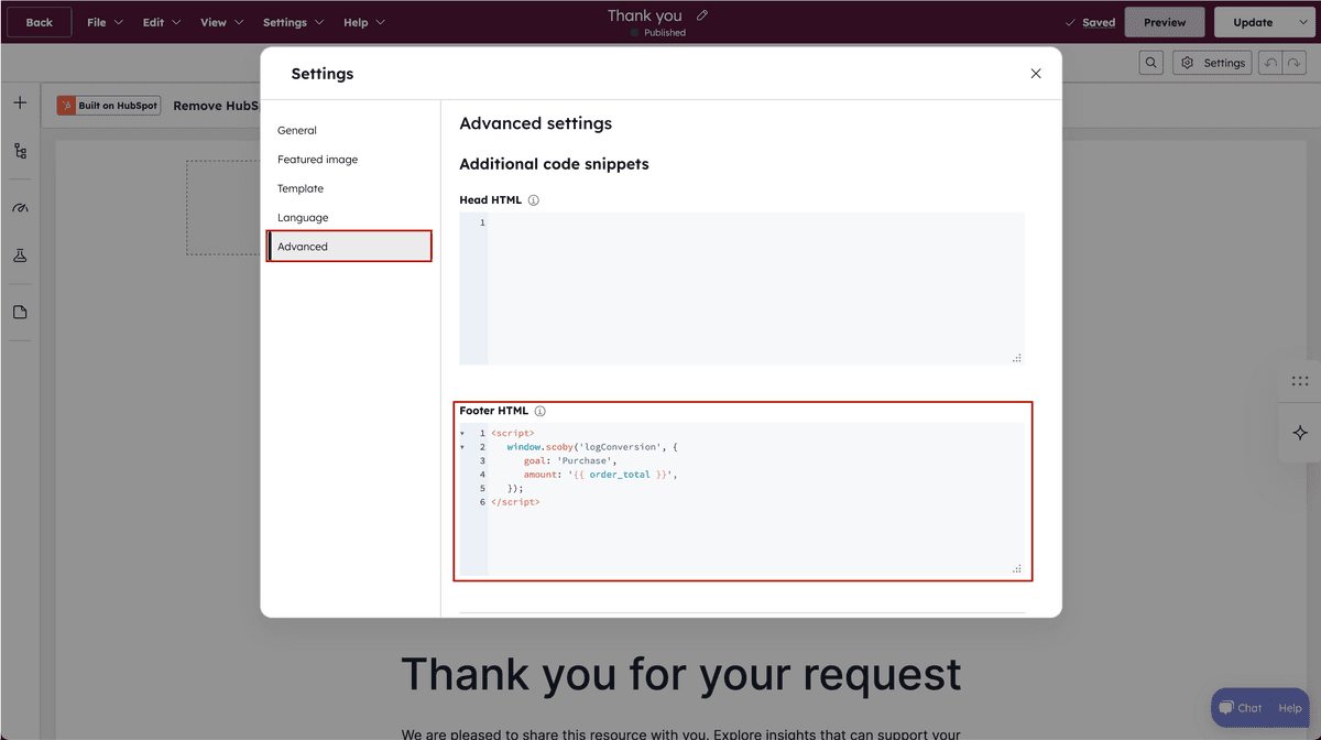 Edit Template Settings in Hubspot