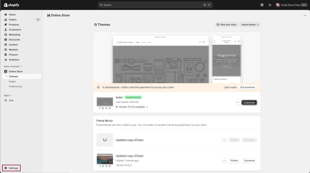 Open the Shopify Settings from the bottom left corner