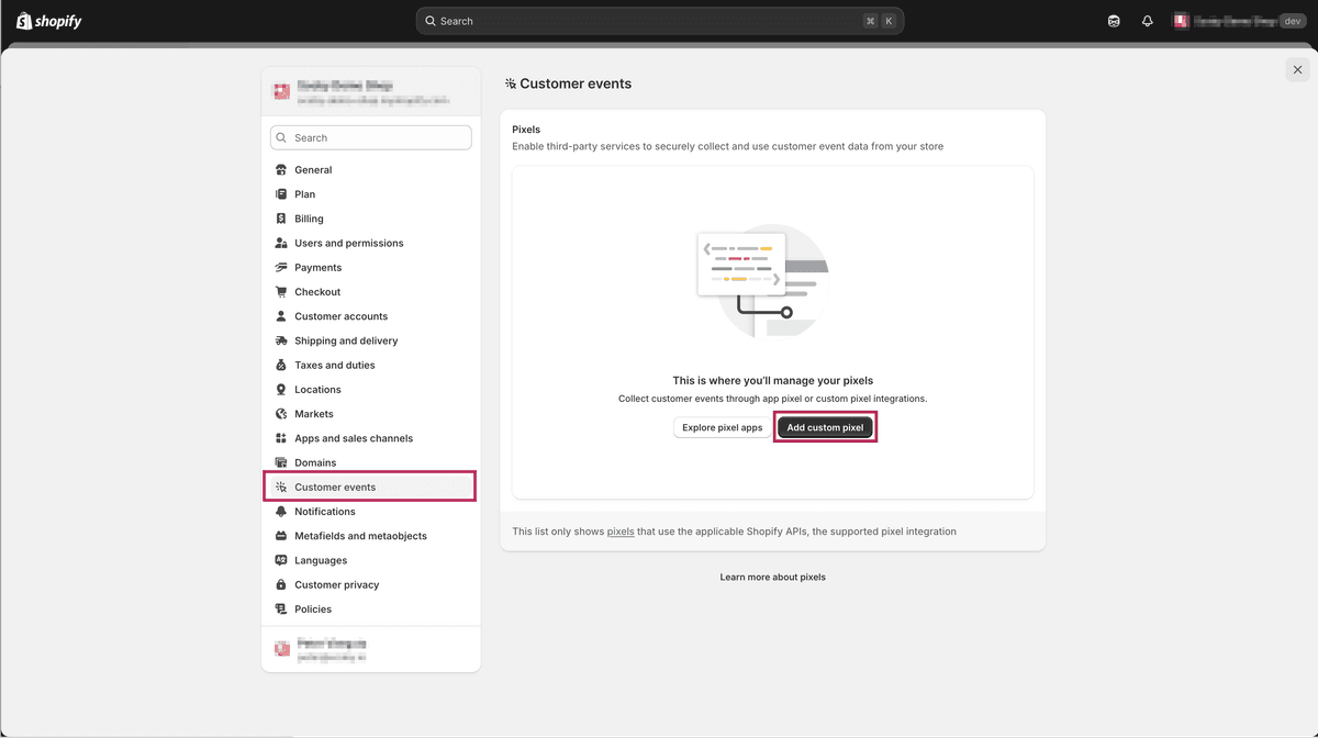 Add a custom pixel under Customer events